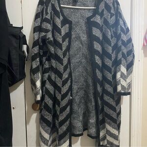 Ashley Stewart Black and White Chevron Cardigan